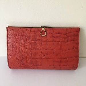 Vintage Clutch Leather Bag Red made in Japan 1970s